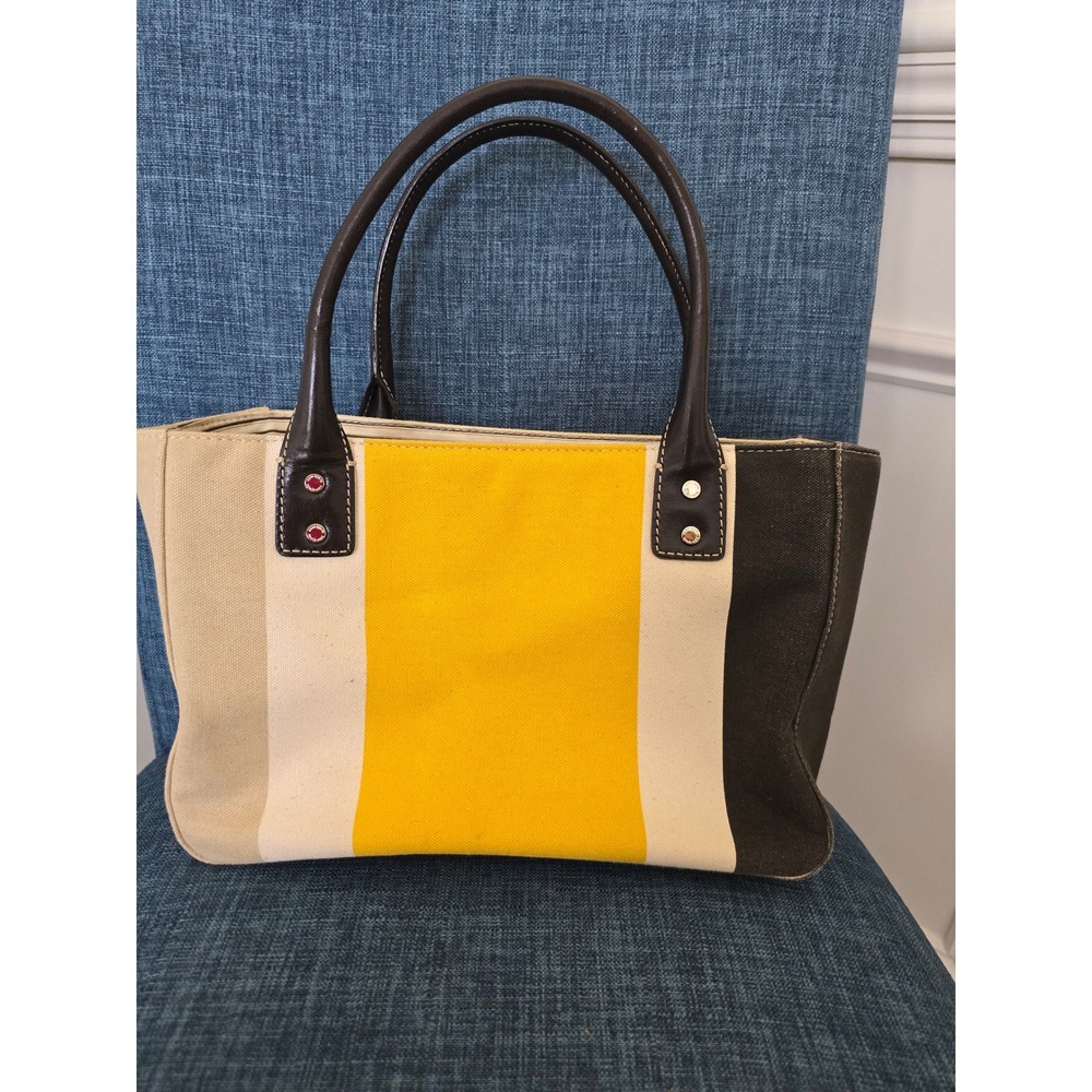 Kate Spade‎ New York Canvas Colorblock Tote Bag Yellow Cream Green Handbag